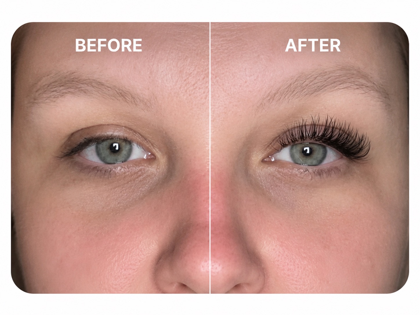 Before and after Glowy AI lash preview